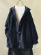 Vintage Corduroy Solid Color Hooded Pockets Plus Size Jackets - Navy