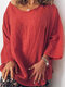 Blusa casual de manga larga de algodón Plain Crew Cuello para mujer - Rojo naranja