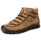 Men Rubber Toe Cap Hand Stitching Outdoor Leather Ankle Boots - Khaki