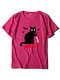 Cat Letter Print Short Sleeve Casual T-shirt For Women - Rose