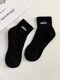 5 Pairs Unisex Polyester Cotton Snow Mountain Letter Pattern Embroidery Simple Absorb Sweat Socks - Black