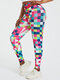 Famous Tiktok Color Block Print Breathable Sport Yoga Leggings - Multicolor