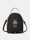 Women Faux Leather Metal Tassel Lozenge Mini Backpack Fashion Large Capacity Travel Bag - Black