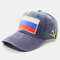 Men & Women Embroidered Russian Flag Washed Cotton Baseball Cap - Navy