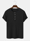 Mens Solid Color Half Button Ribbed Knit Short Sleeve T-Shirts - Black