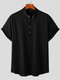 Mens Plaid Stand Collar 100%Cotton Henley Shirt - Black