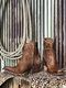 Women Retro Side Zip Pointed Toe Rivet Chunky Heel Short Cowboy Boots - Brown