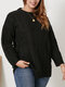 Suéter cómodo de color liso con cuello en O y tejido de ochos de talla grande - Negro