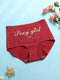 1Pcs Women Cotton Letter Print Seamless Antibacterial Comfy High Waist Panties - Wine Red