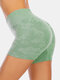 Women Camo High Waist Seamless Biker Shorts Elastic Dry Quickly Sports Panty - Green