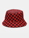 Chapeau de seau de pare-soleil extérieur de mode de motif de treillis de coton double face unisexe - rouge