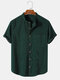 Mens Basic Style Solid Color Stand Collar Short Sleeve Shirt - Green