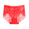Sexy See Through Lace Seamless Cotton Crotch Mid Waisted Panties - Red