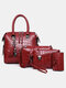 Women 4 PCS Alligator Pattern Print Tassel Crossbody Bag Handbag - Red