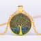 Vintage Geometric Round Tree Of Life Gemstone Pendant Necklace Metal Colorful Glass Printed Necklace - 01