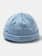 Unisex Acrylic Solid Color Hole Knitted Hat Brimless Beanie Landlord Cap Skull Cap - Sky Blue