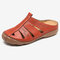 LOSTISY Sandálias bico redondo oco com costura confortável chinelos sem encosto - Vermelho
