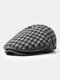 Men Cotton PU Patchwork Thickened Lattice Pattern Built-in Ear Protection Warmth Vintage Forward Hat Beret Flat Cap - Black