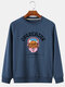Mens Letter Character Chest Print Cotton Solid Color Loose Fit Pullover Sweatshirts - Navy