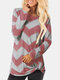 Contrast Color Striped Print Casual Sweatshirt for Women - Pink