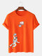 Men 100% Cotton 6 Colors Astronaut Shot Printed Casual T-Shirt - Orange
