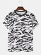 Mens Leopard Print Round Neck Summer Loose Breathable T-Shirt - White