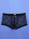 Men Sexy Net See Through Boxer Briefs Fishnet Nylon Thin Breathable Plain Sexy Underwear - Black