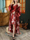 Women Crane Pattern Faux Silk Knotted Smooth Luxury Home Robes - Wine Red