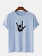 Mens Gesture Graphic Crew Neck Casual Short Sleeve Cotton T-Shirts - Light Blue