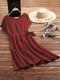 Women's Solid Color Short Sleeved Cotton Dress - Wine Red