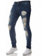 Men Skinny Ripped Holes Pencil Pants Jeans - Navy