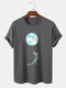 Mens Earth Astronaut Printed Crew Neck Cotton Short Sleeve T-Shirts - Dark Gray