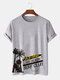 Mens Coconut Tree Letter Print Cotton Short Sleeve T-Shirts - Gray