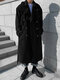 Мужское двубортное длинное пальто на талии Ремень - Черный