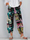 Patchwork Printed Elastic Waist Casual Pants For Women - Blue