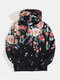 Mens Allover Floral Print Pouch Pocket Casual Drawstring Hoodies - Black