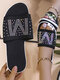 Plus Size Women Casual Rhineston Decor Indoor Outdoor Slides Slippers - Black