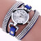 DUOYA Fashion Round Dial Wristwatch Full Rhinestones Bracelet Watch Multilayer Leather Women Watches - Blue