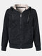 Mens Fleece Zip Front Push Lined Warm Slant Pocket Drawstring Hooded Jackets - Grey
