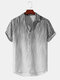 Mens Ombre Wave Striped Lapel Short Sleeve Holiday Shirt - Dark Grey