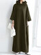 Solid Pocket Loose Long Sleeve Maxi Hoodie Dress Women - Army Green