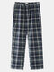 Mens Cotton Casual Comfy Plaid Gingham Drawstring Pajamas Pants - Navy