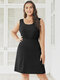 Большой размер Круглый Шея Завязка Дизайн Миди Платье - Черный