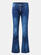 Vintage Low Waist Button Pocket Casual Denim Flared Jeans For Women - Blue