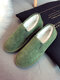 Large Size Women Soft Comfy Elastic Slip-on Winter Warm Cotton Ankle Snow Boots - Green