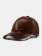 Men Cow Leather Solid Color Autumn Winter Warmth Cold Protection Driving Hat Baseball Cap - Coffee