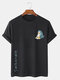 Mens Cartoon Shark Cat Japanese Print Short Sleeve T-Shirts - Black
