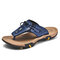 Men Comfy Arch Support Outdoor Non Slip Beach Leather Flip Flops - Blue