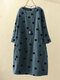 Vintage Print Polka Dots 3/4 Sleeve Pockets Corduroy Dress - Blue
