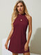 Solid Bowknot Cut Out Halter Mini Dress For Women - Wine Red